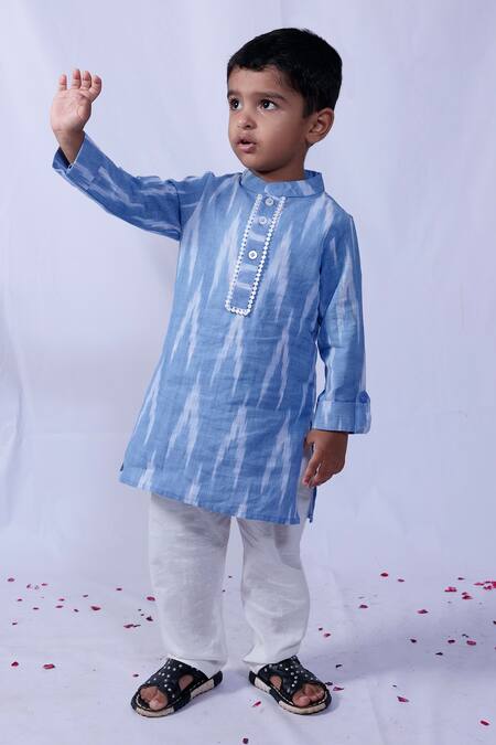 Pankhuri By Priyanka_Blue Cotton Ikkat Kurta Set _Online_at_Aza_Fashions