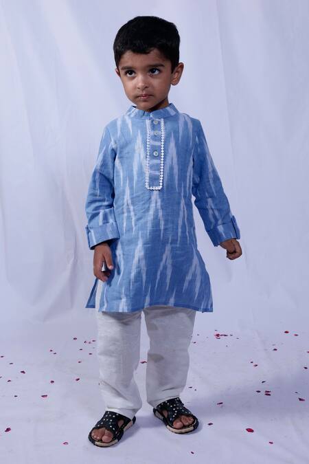 Buy_Pankhuri By Priyanka_Blue Cotton Ikkat Kurta Set _Online_at_Aza_Fashions