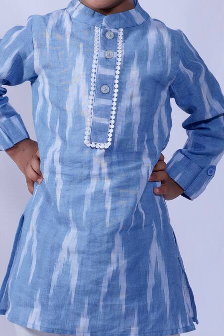 Shop_Pankhuri By Priyanka_Blue Cotton Ikkat Kurta Set _Online_at_Aza_Fashions