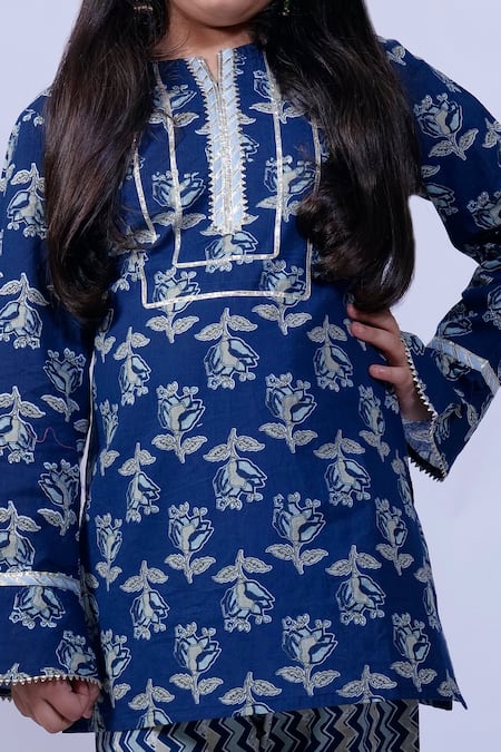 Buy Pankhuri By Priyanka Blue Cotton Embroidery Floral Print Kurta And Sharara Set Online at Aza Fashions Buy_Pankhuri By Priyanka_Blue Cotton Embroidery Floral Print Kurta And Sharara Set _Online_at_Aza_Fashions