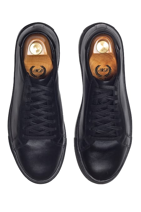 Shop Domani Black Solid Leather Handcrafted Sneakers at Aza Fashions Shop_Domani_Black Solid Leather Handcrafted Sneakers _at_Aza_Fashions