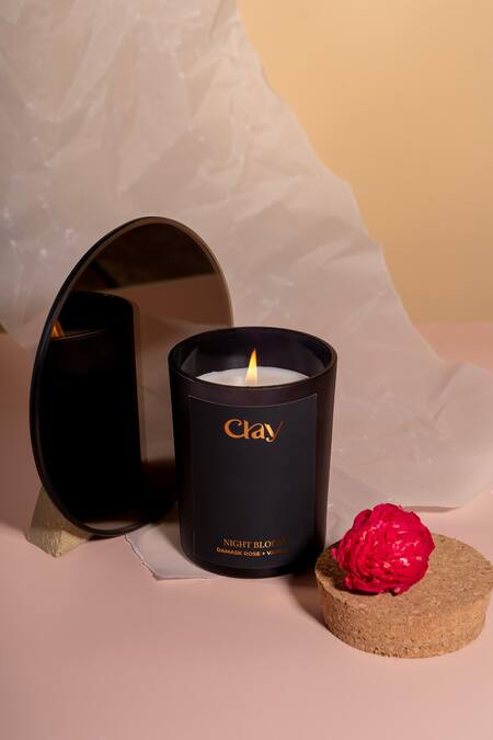 Clay Essentials_Black Frosted Glass And Wax Scented Candles Set Of 3_Online_at_Aza_Fashions