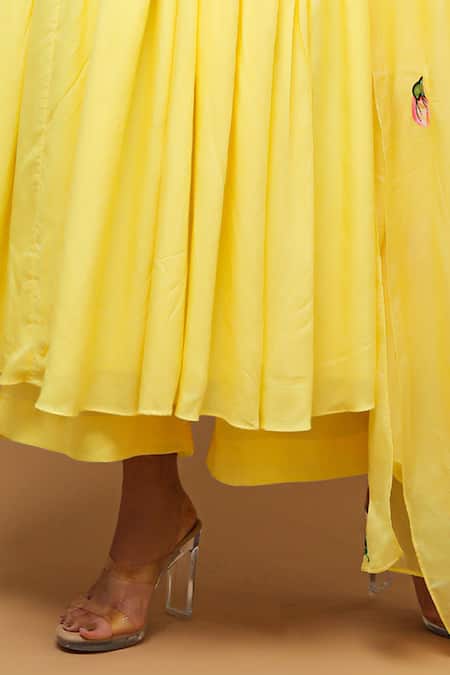 Ahi Clothing_Yellow Anarkali Cottonpalazzo Cotton Embroidered Palazzo Set_at_Aza_Fashions