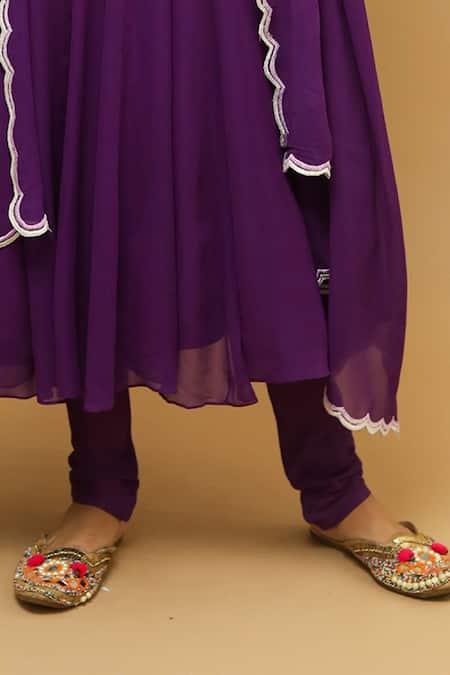 Ahi Clothing_Purple Georgette Mirror, Resham, Bead, Zardozi Embroidered Anarkali Set_at_Aza_Fashions