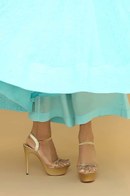 Ahi Clothing_Blue Georgette, Anarkali Heavy Chikankari, Dupatta Chiffon, Palazzo Set_at_Aza_Fashions