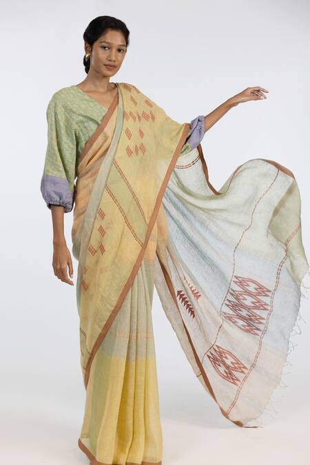 Embroidred Work Linen Saree EWL007 - AB Fabrics