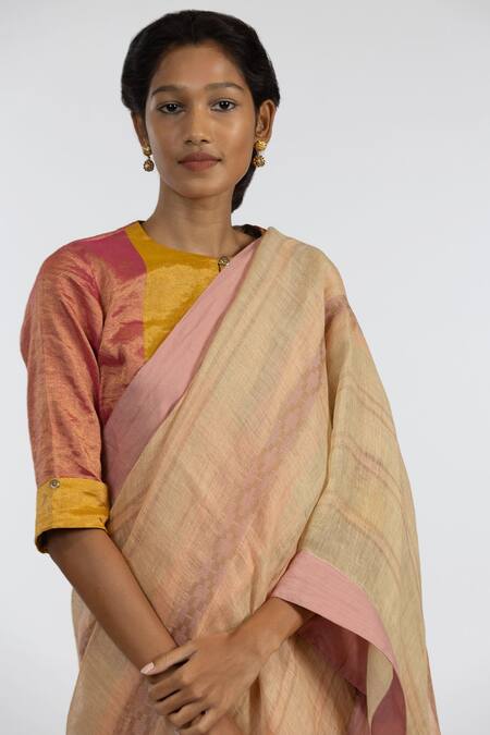 Kasturi Kundal_Multi Color Pure Linen Geometric Pooja Woven Saree_Online_at_Aza_Fashions