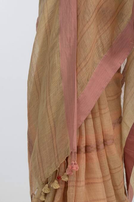 Buy_Kasturi Kundal_Multi Color Pure Linen Geometric Pooja Woven Saree_Online_at_Aza_Fashions