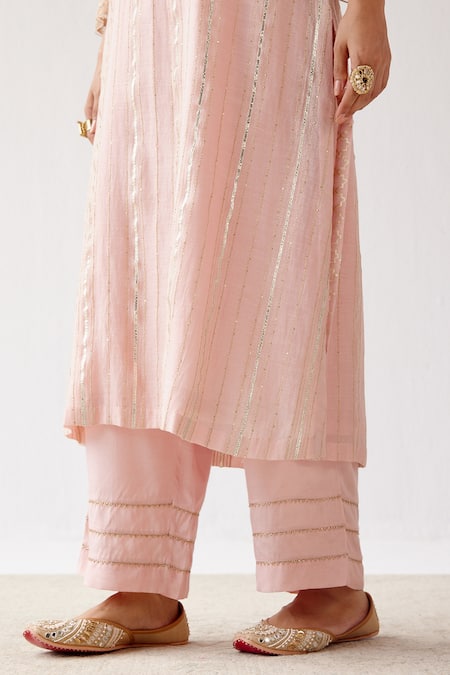 Devnaagri_Pink Shantoon And Organza, Zari Mukaish Chanderi Sequins, Work Kurta Palazzo Set _at_Aza_Fashions