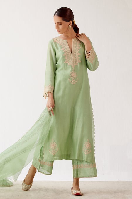 Devnaagri Dori Embroidered Kurta Palazzo Set 