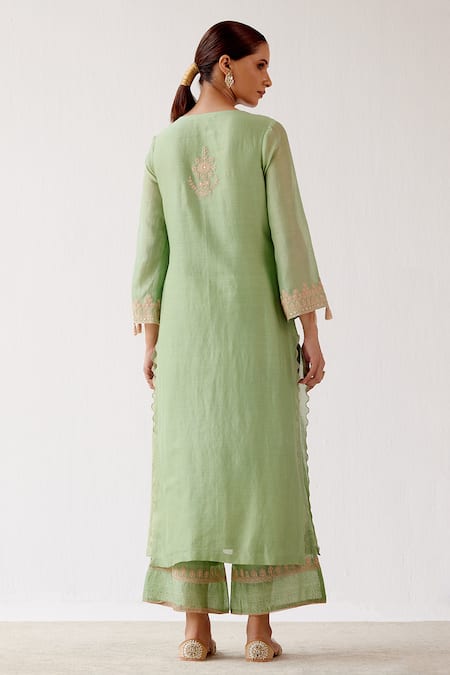 Devnaagri Dori Embroidered Kurta Palazzo Set 