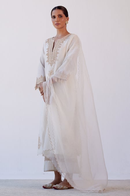 Devnaagri Dori Embroidered Kurta Palazzo Set 