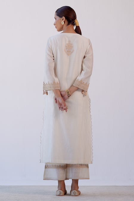 Devnaagri Dori Embroidered Kurta Palazzo Set 