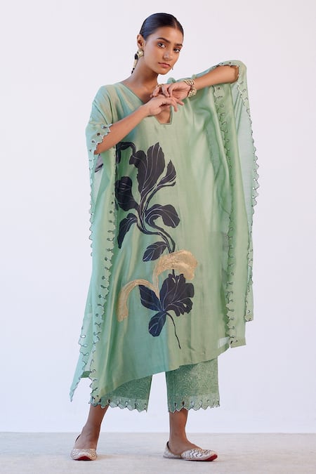 Devnaagri Hand Painted Chanderi Kaftan & Palazzo Set 