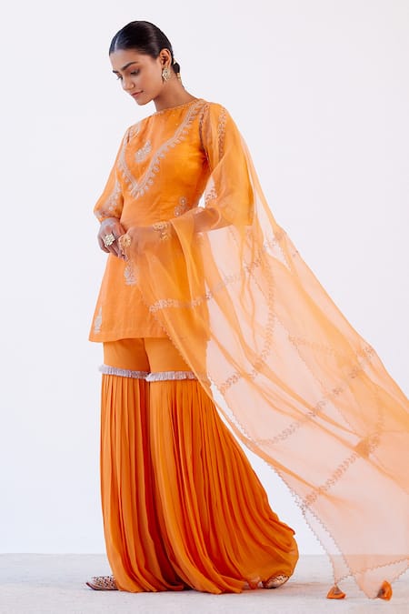 Devnaagri Dori Embroidered Kurta Sharara Set 