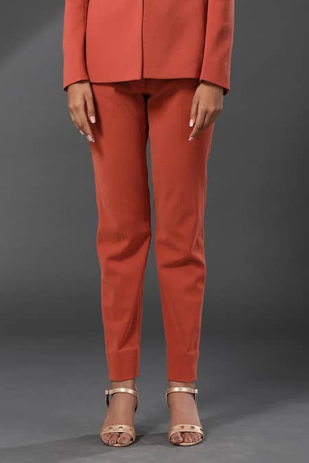 Buy Marks & Spencer Women Orange Slim Fit Solid Regular Cropped Trousers -  Trousers for Women 10039363 | Myntra