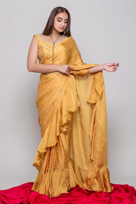 Aariyana Couture - Yellow Saree Viscose Organza And Blouse Dupion  Pre-draped With For Women