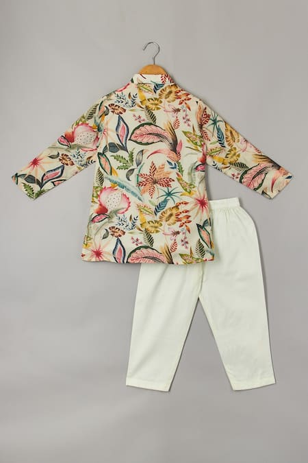 Shop_P & S CO_Multi Color Silk, Muslin Tropical Print Kurta Set _at_Aza_Fashions