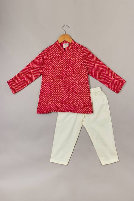 P & S CO_Pink Silk, Cotton Embroidery Bandhani Printed Kurta Set _Online_at_Aza_Fashions