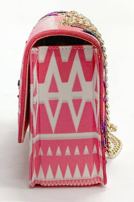 Shop The Garnish Company Pink Printed Briar Stitchline Embroidered Sling Bag Online at Aza Fashions Shop_The Garnish Company_Pink Printed Briar Stitchline Embroidered Sling Bag _Online_at_Aza_Fashions