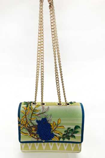 The Garnish Company_Green Beads, Embroidery Briar Cotton Canvas Sling Bag _Online_at_Aza_Fashions