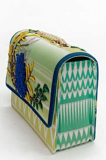 Buy_The Garnish Company_Green Beads, Embroidery Briar Cotton Canvas Sling Bag _Online_at_Aza_Fashions