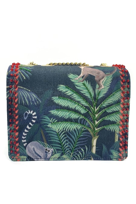 Shop The Garnish Company Black Printed Monkey Embellished Sling Bag at Aza Fashions Shop_The Garnish Company_Black Printed Monkey Embellished Sling Bag _at_Aza_Fashions