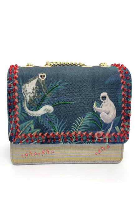 Buy The Garnish Company Black Printed Monkey Embellished Sling Bag Online at Aza Fashions Buy_The Garnish Company_Black Printed Monkey Embellished Sling Bag _Online_at_Aza_Fashions