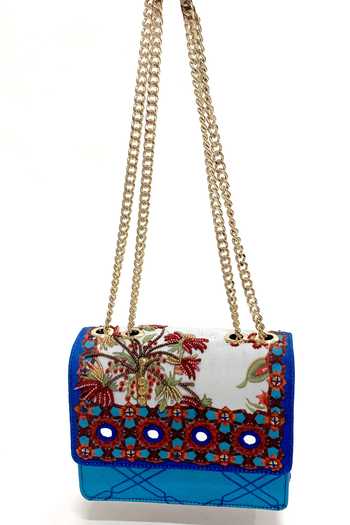 The Garnish Company Blue Embroidery, Beads Lunan Geometric Print Sling Bag Online at Aza Fashions The Garnish Company_Blue Embroidery, Beads Lunan Geometric Print Sling Bag _Online_at_Aza_Fashions