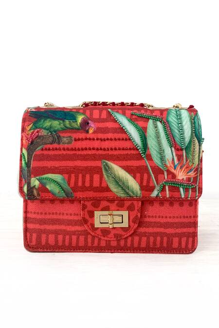The Garnish Company_Red Printed Oshun Sling Bag _Online_at_Aza_Fashions