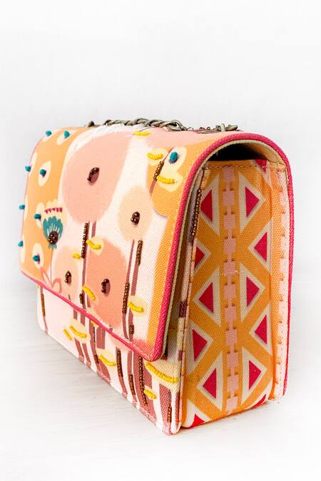 Buy The Garnish Company Beige Printed Calendula Bead Embellished Sling Bag Online at Aza Fashions Buy_The Garnish Company_Beige Printed Calendula Bead Embellished Sling Bag _Online_at_Aza_Fashions