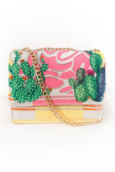 The Garnish Company Pink Printed Saguaro Cactus Sling Bag 