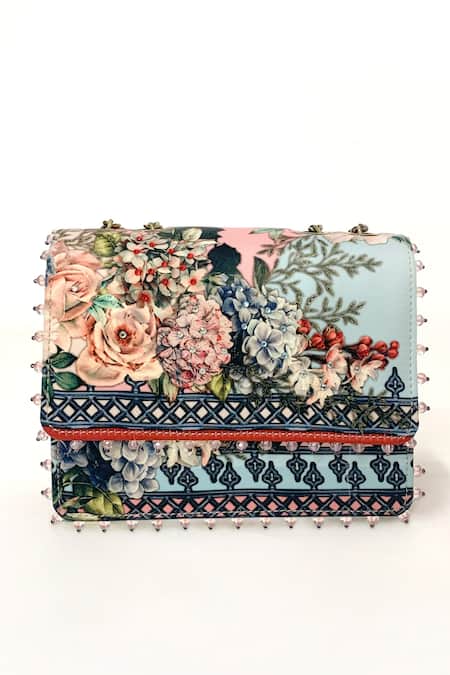The Garnish Company Blue Printed Fleur Floral Sling Bag 