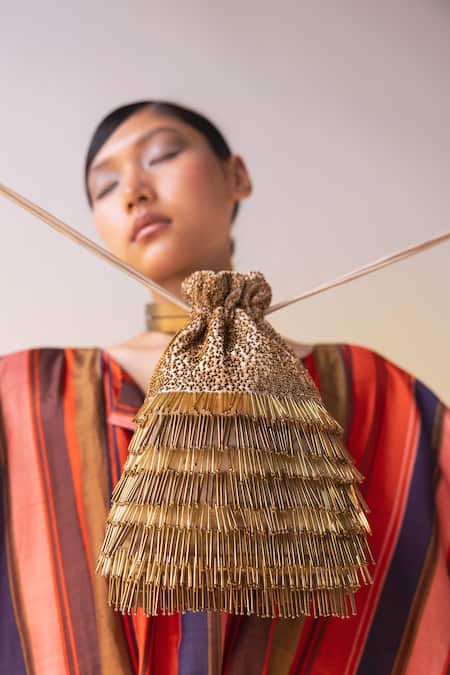 Shop Aamli Gold Embroidery Raavi Silk Velvet Potli at Aza Fashions Shop_Aamli_Gold Embroidery Raavi Silk Velvet Potli _at_Aza_Fashions