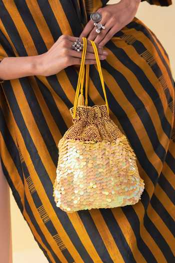 Aamli Yellow Sequins, Embroidery Esta Velvet Potli Online at Aza Fashions Aamli_Yellow Sequins, Embroidery Esta Velvet Potli _Online_at_Aza_Fashions