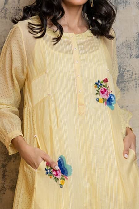 Buy Dhaari Yellow Cotton Silk Round Embroidered Dress Online at Aza Fashions Buy_Dhaari_Yellow Cotton Silk Round Embroidered Dress _Online_at_Aza_Fashions