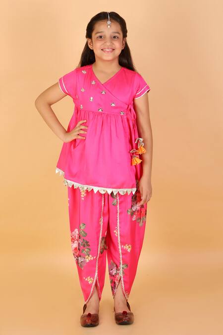 Buy Pink Modal Satin Embroidery Mirror Kurta And Dhoti Pant Set For ...