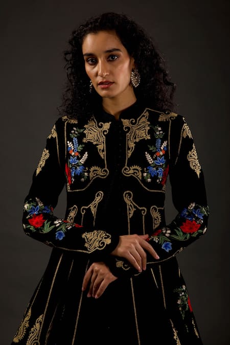 Black Velvet Jacket,multi Colour Floral Embroidery, Embellished Formal  Blazer for Women, Plus Size Jacket - Etsy