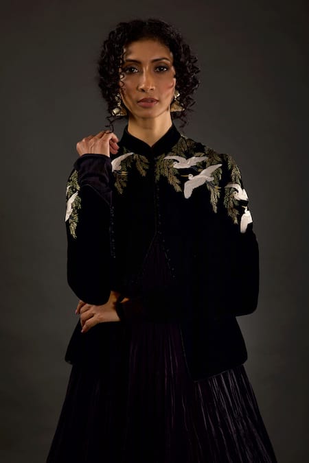 Rohit Bal Silk Velvet Embroidered Short Jacket 