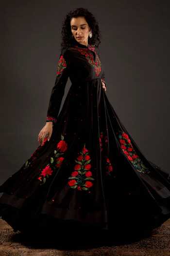 Heavy Mul Chanderi Silk Anarkali Suit Set – Resham Dhaga & Beads Embroidery