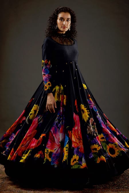 Rohit Bal Chanderi Silk Floral Print Anarkali Set 