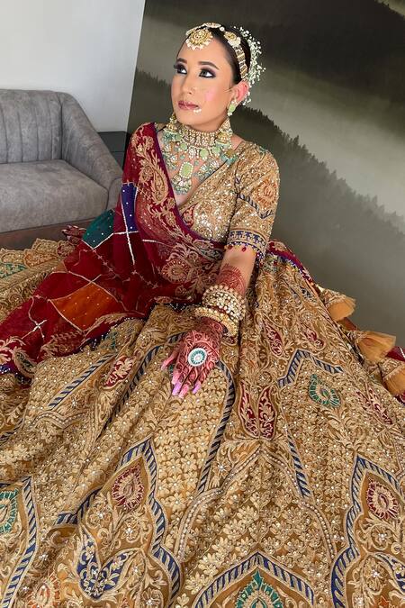 Buy Mehar Brown Net Sequins, Tassels, Embroidery V-neck Dome Floral Bridal Lehenga Set Online at Aza Fashions Buy_Mehar_Brown Net Sequins, Tassels, Embroidery V-neck Dome Floral Bridal Lehenga Set _Online_at_Aza_Fashions