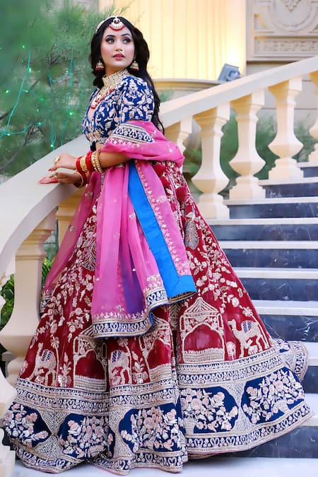Ice blue and pink bridal lehenga by Anisha Shetty | Pink bridal lehenga,  Indian outfits, Bridal lehenga
