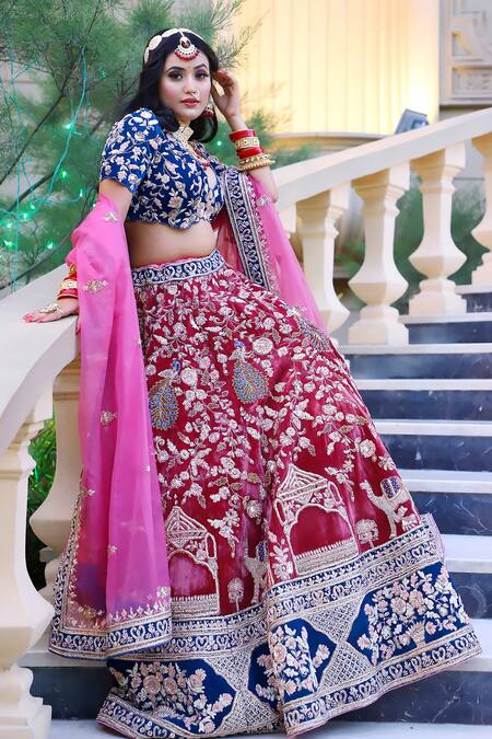 Buy Firozi With Pink Contrast Half saree Lehenga Choli Collection