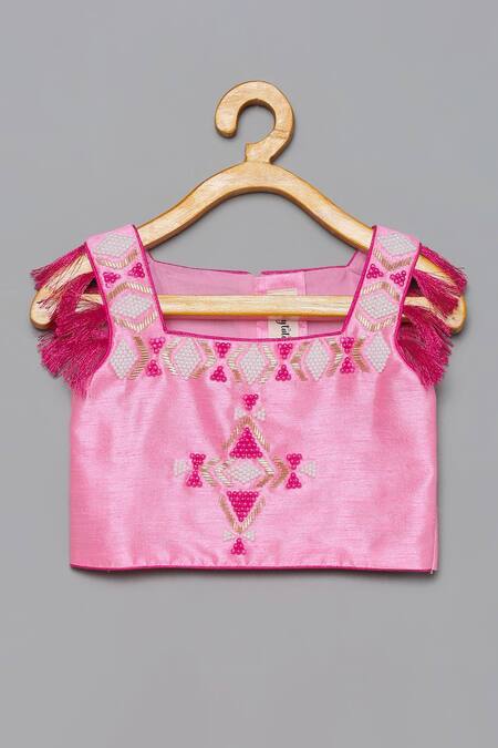 Tutus By Tutu_Pink Tulle Hand Embroidered Bead And Cut Dana Work Lehenga Set_Online_at_Aza_Fashions