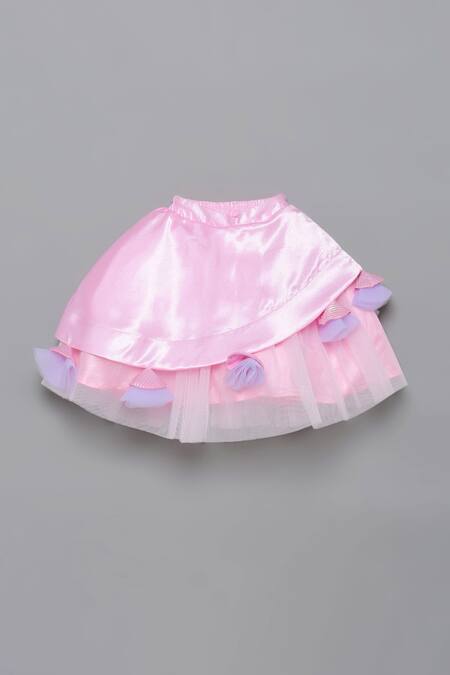 Buy_Tutus By Tutu_Pink Crepe Satin Embellishment Ruffles And Tassels Holographic Top & Skirt Set_Online_at_Aza_Fashions