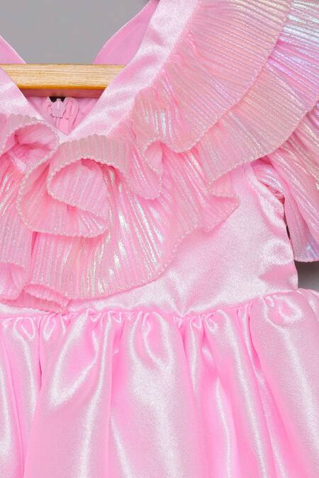 Tutus By Tutu_Pink Dress Crepe Satin And Tulle Applique Work Ruffles Holographic_Online_at_Aza_Fashions