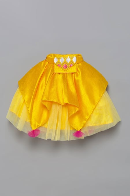 Buy_Tutus By Tutu_Yellow Silk, Satin, Tulle, Cotton Fringe, Sequins, Tribal Work Lehenga Set_Online_at_Aza_Fashions