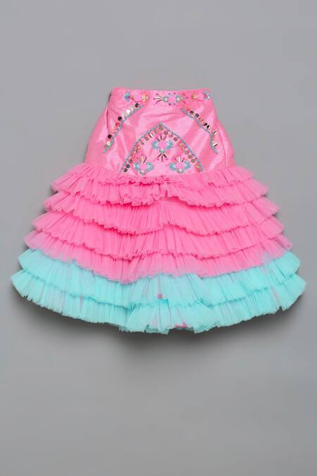 Buy_Tutus By Tutu_Pink Silk, Tulle, Cotton Beads, Sequins Embroidered Fish Cut Lehenga Set_Online_at_Aza_Fashions