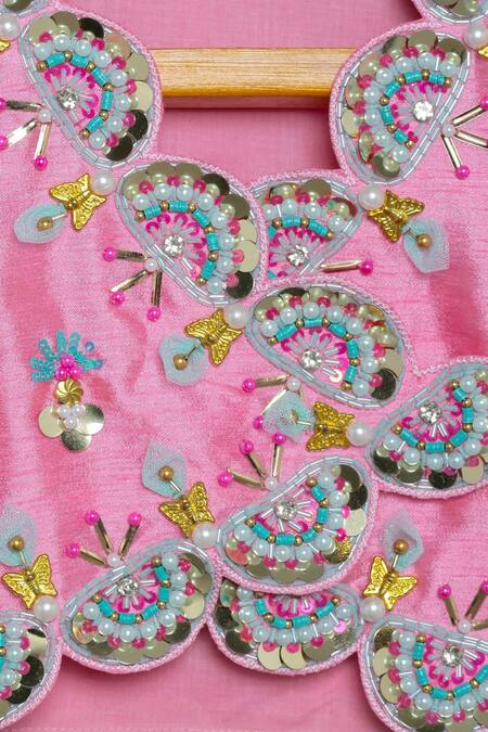 Shop_Tutus By Tutu_Pink Silk, Tulle, Cotton Beads, Sequins Embroidered Fish Cut Lehenga Set_Online_at_Aza_Fashions